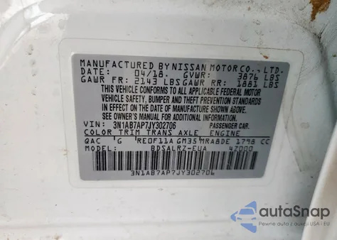 2018 Nissan Sentra S from USA, damaged, VIN 3N1AB7AP7JY302706